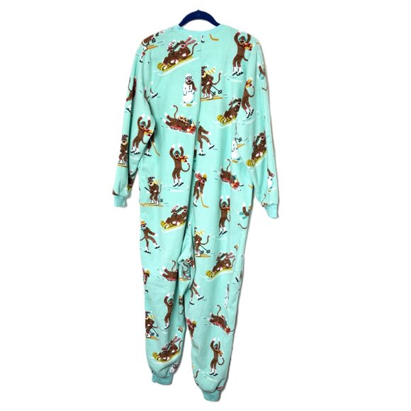 Nick & Nora Sock Monkey Teal One Piece Pajama Unisex Size XXL - Picture 5 of 12